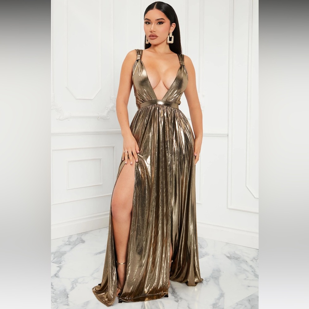 Metallic gold maxi dress